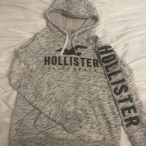 Hollister Men's Black and White Marled Hoodie